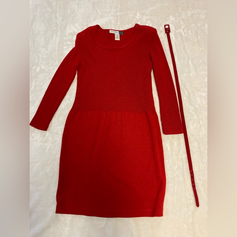 Castleberry Knits. Red Dress & Belt. Size 12. Excellent Condition.